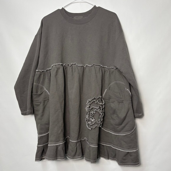 Unbranded Dresses & Skirts - Charcoal Gray Ruffle Rosette Babydoll Sweatshirt Tunic Dress Lagenlook Mori Kei